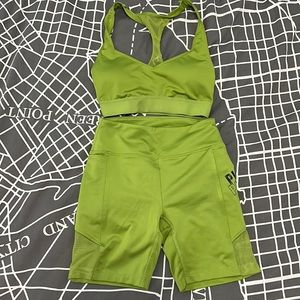 VS Pink Green Biker Short Set